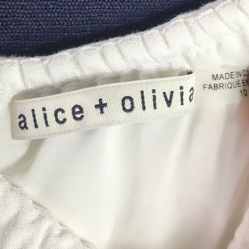 Alice + Olivia White Off-Shoulder Mini Dress with Black Lace Trim - Picture 4 of 4